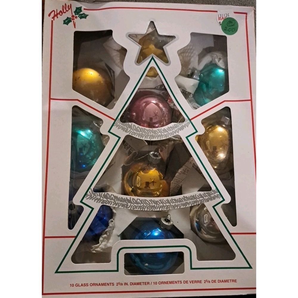 Vintage Holly USA Glass Christmas Tree Ornaments Packs Of 10. Mixed Colors